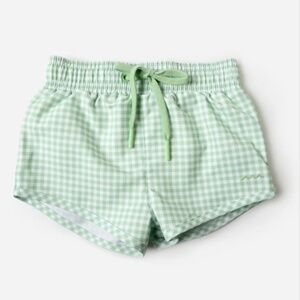 Minnow Boardie Shorts - Boys 3/4 T - Palm green gingham
